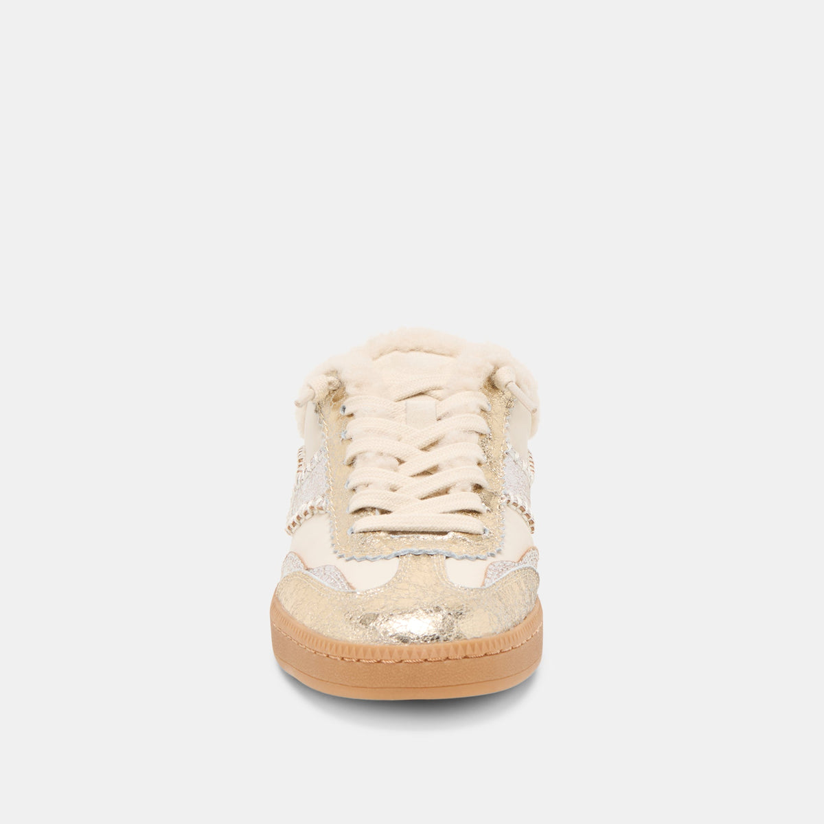Dolce Vita SHOES Notice Slide Plush Silver Gold Crackled Leather Sneakers
