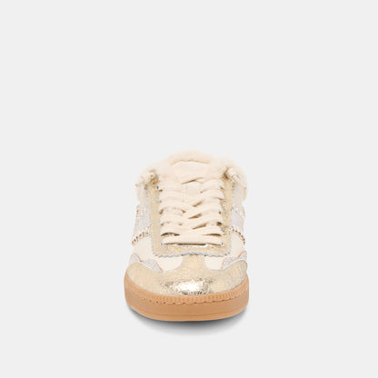 Dolce Vita SHOES Notice Slide Plush Silver Gold Crackled Leather Sneakers