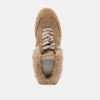 Dolce Vita SHOES Izzey Plush Olive Suede Sneakers