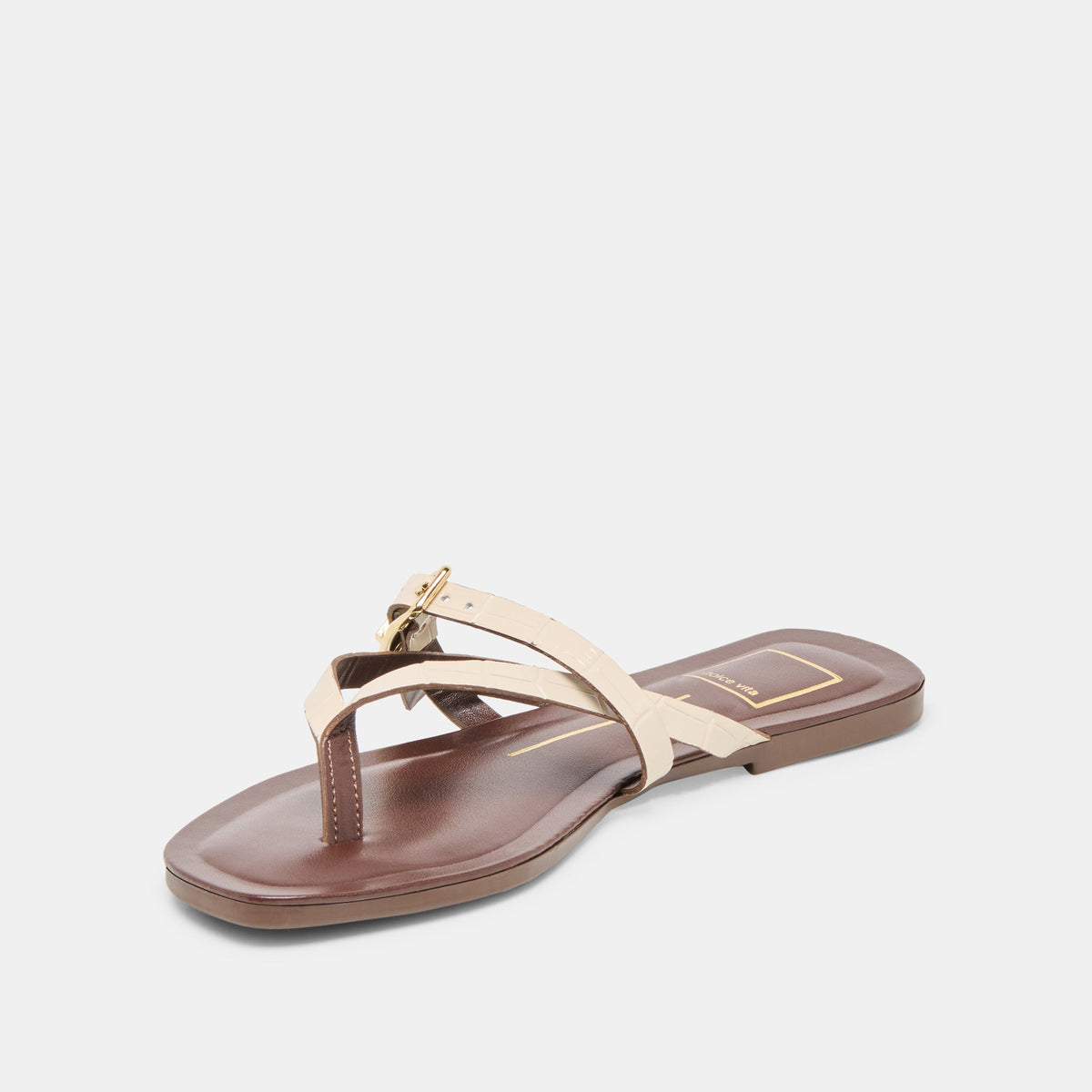 Dolce Vita SHOES Piers Beige Croco Embossed Leather Sandals