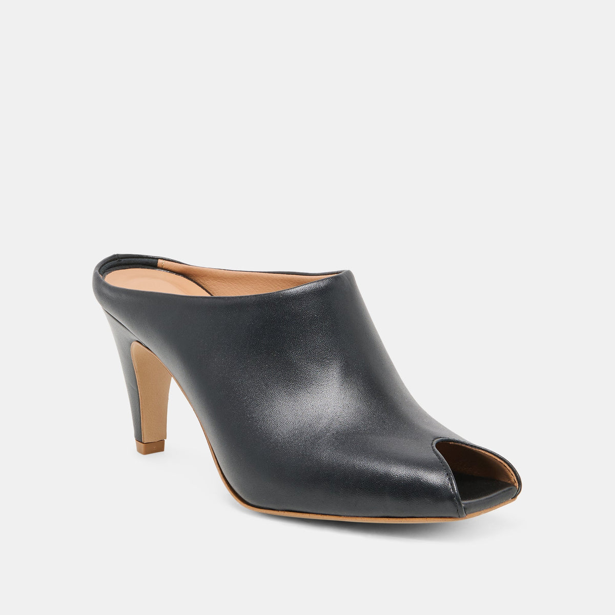 Dolce Vita SHOES MERY Black Leather Peep-Toe Heels