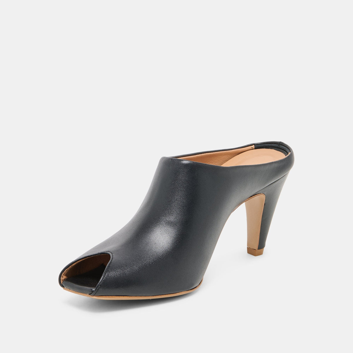 Dolce Vita SHOES MERY Black Leather Peep-Toe Heels