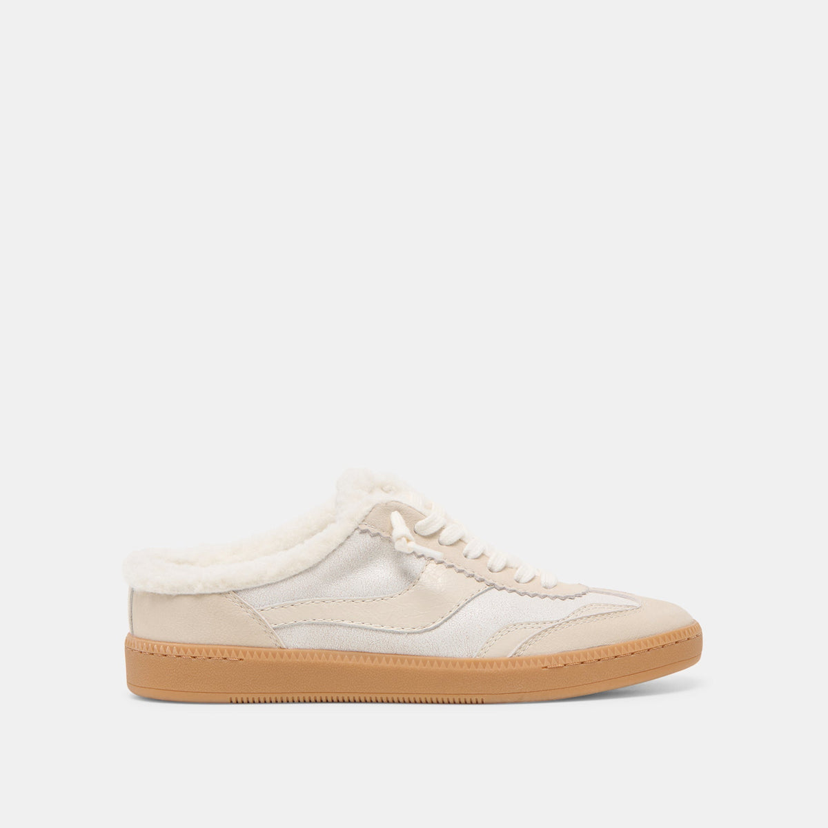 Dolce Vita SHOES Notice Slide Plush Off White Crackled Leather Sneakers