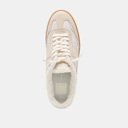 Dolce Vita SHOES Notice Slide Plush Off White Crackled Leather Sneakers