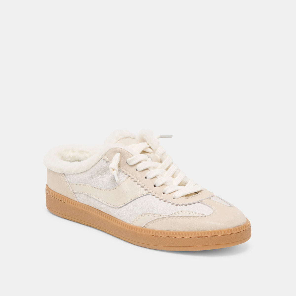 Dolce Vita SHOES Notice Slide Plush Off White Crackled Leather Sneakers