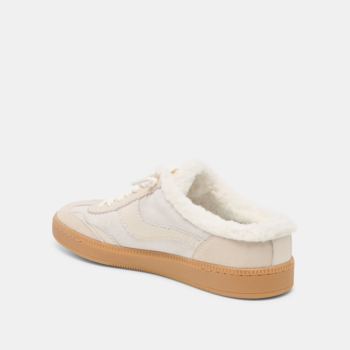 Dolce Vita SHOES Notice Slide Plush Off White Crackled Leather Sneakers