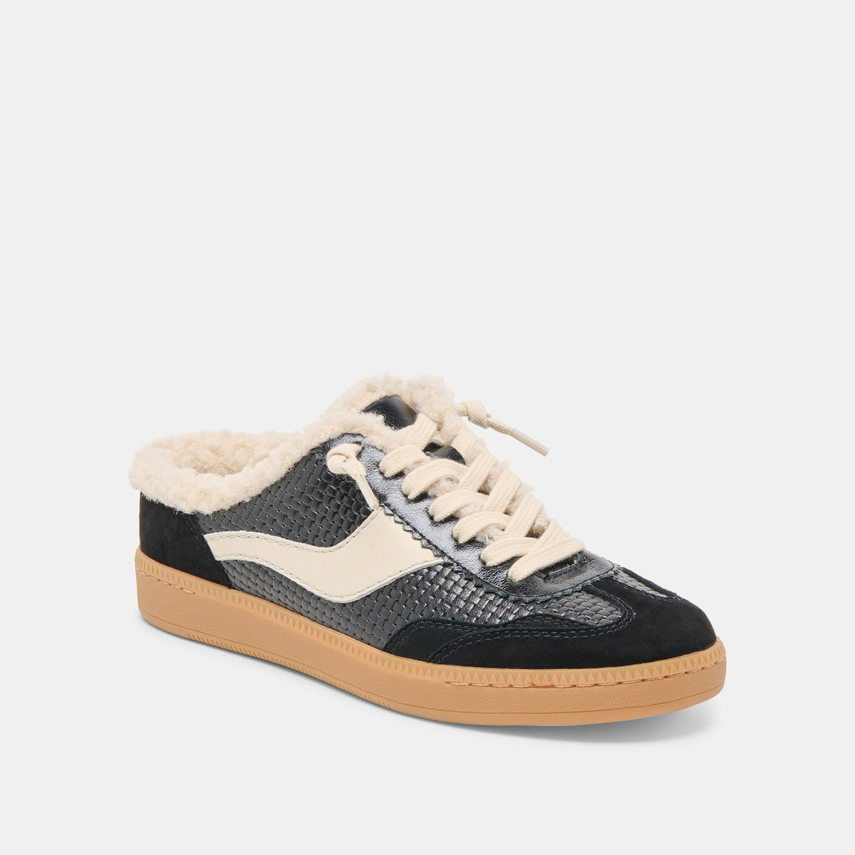 Dolce Vita SHOES Notice Slide Plush Black Woven Leather Sneakers