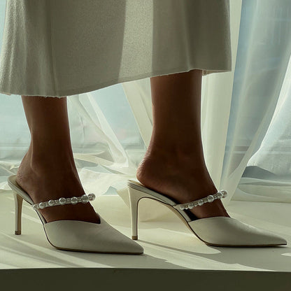 Dolce Vita SHOES KANIKA Pearl Heels Vanilla Silk | Vanilla Silk Pearl Tapered Heels
 – Dolce Vita