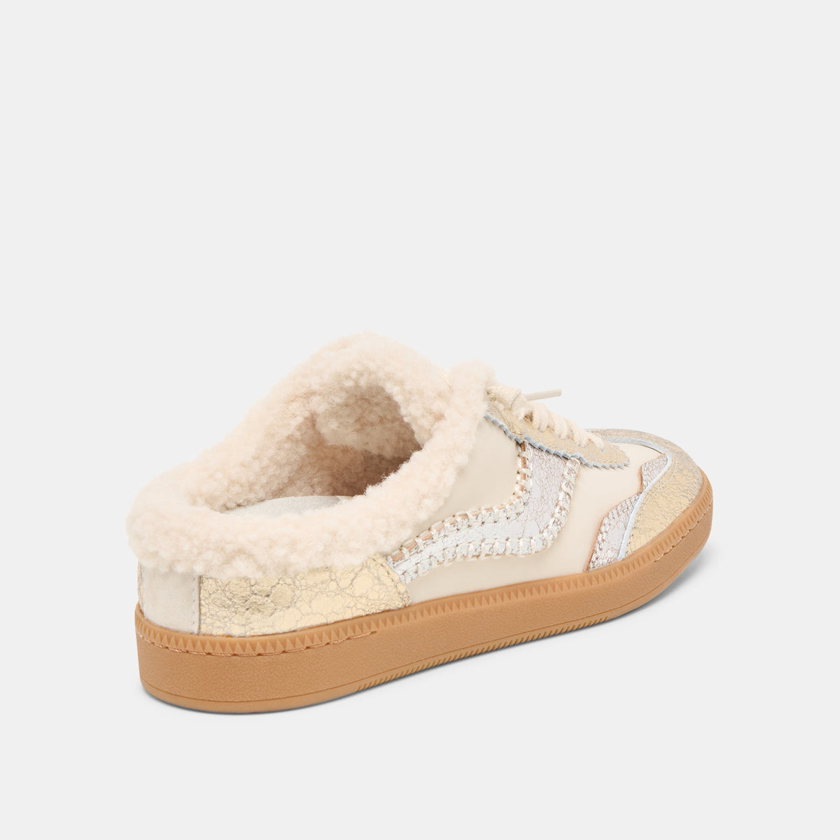 Dolce Vita SHOES Notice Slide Plush Silver Gold Crackled Leather Sneakers