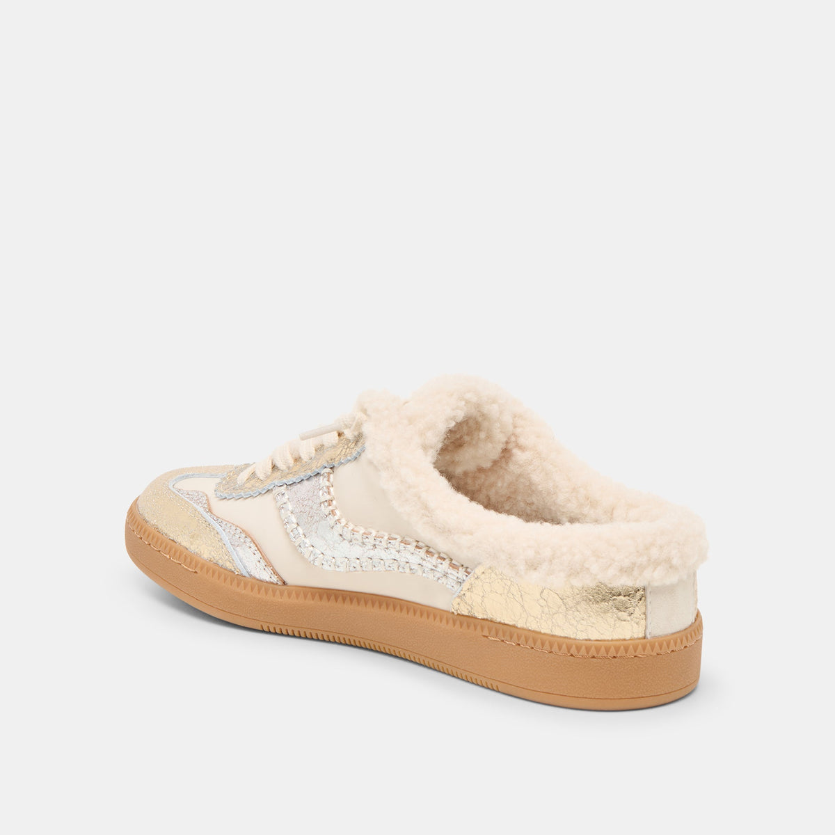 Dolce Vita SHOES Notice Slide Plush Silver Gold Crackled Leather Sneakers