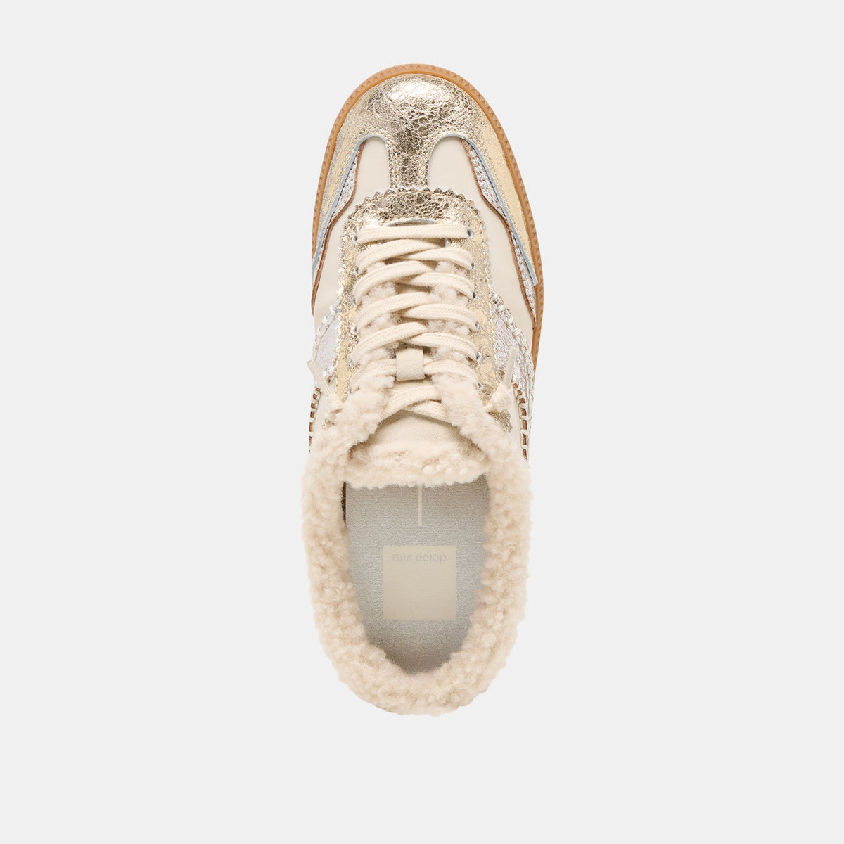 Dolce Vita SHOES Notice Slide Plush Silver Gold Crackled Leather Sneakers