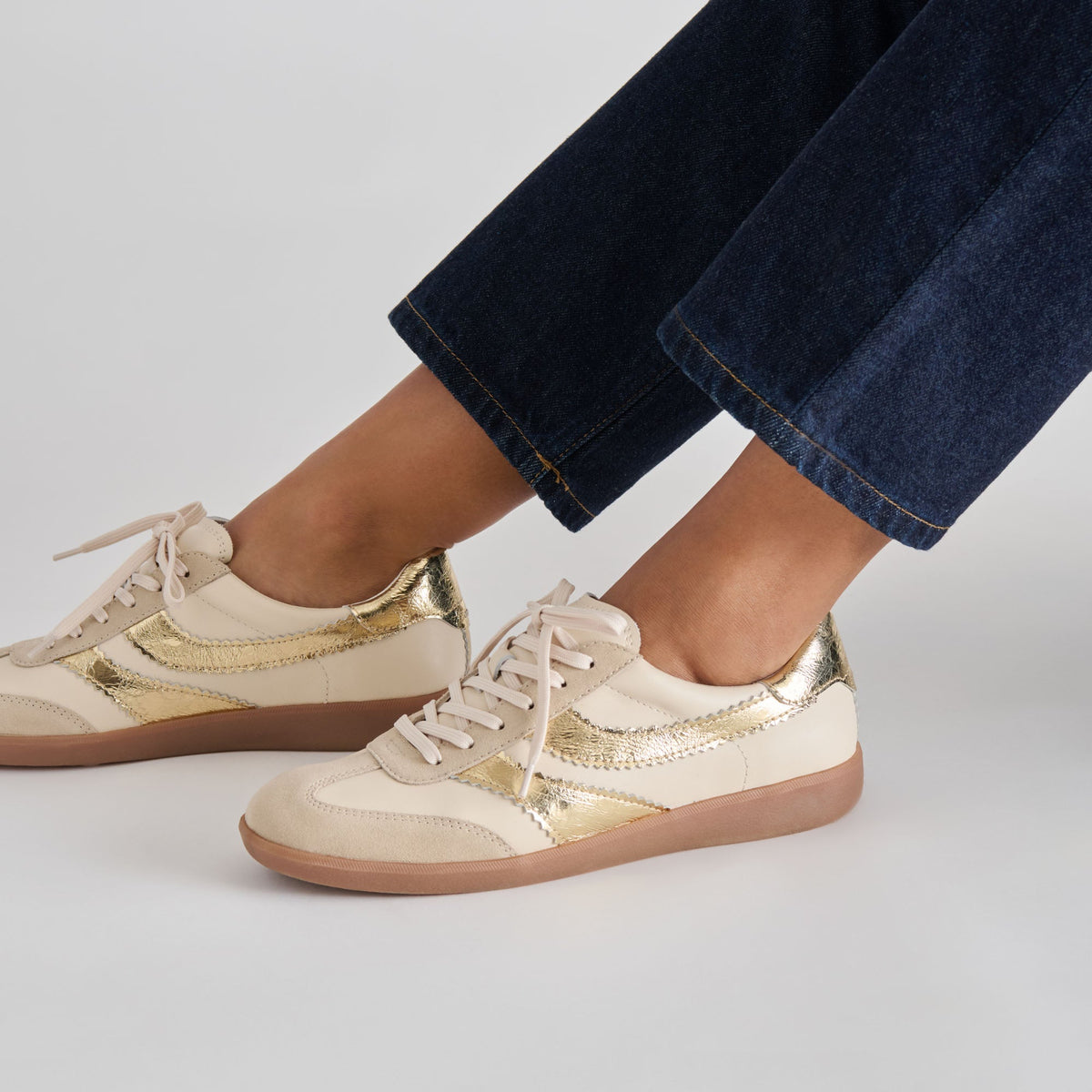 Dolce Vita SHOES Merit White Gold Leather Sneakers