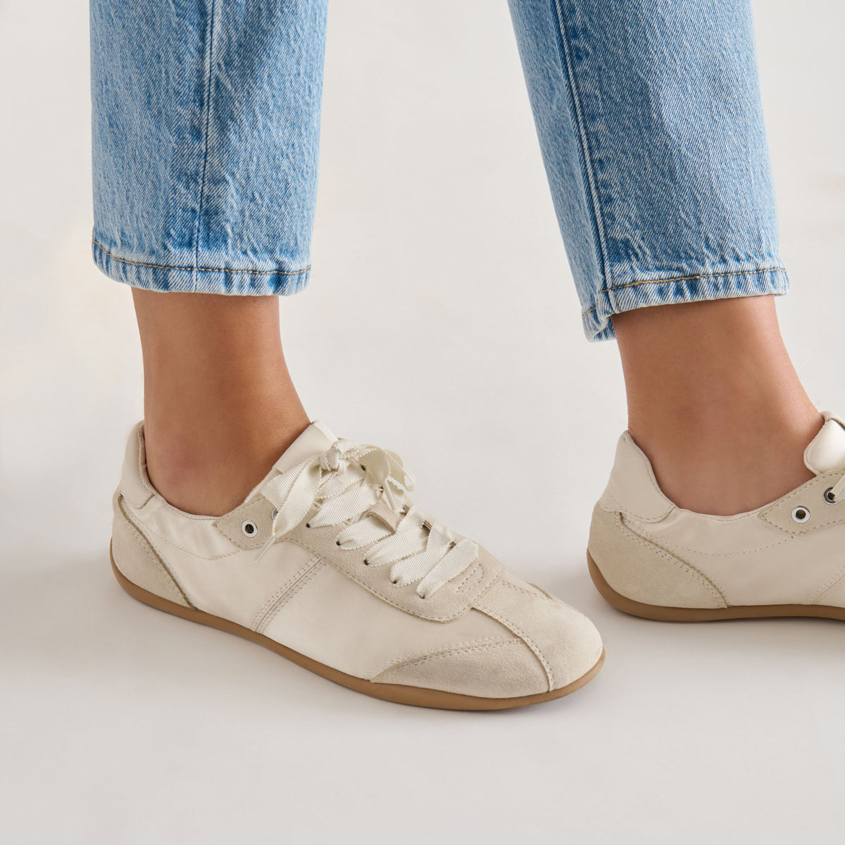 Dolce Vita SHOES Dakoda Off White Satin Sneakers