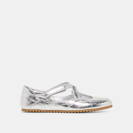 Dolce Vita SHOES YONO Silver Distressed Leather Ballet Sneaker Flats