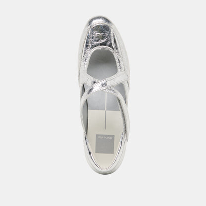 Dolce Vita SHOES YONO Silver Distressed Leather Ballet Sneaker Flats