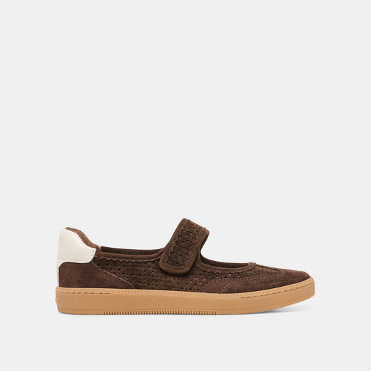 Dolce Vita SHOES NANET Dk Brown Perforated Suede Mary-Jane Ballet Sneakers