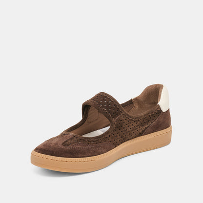 Dolce Vita SHOES NANET Dk Brown Perforated Suede Mary-Jane Ballet Sneakers