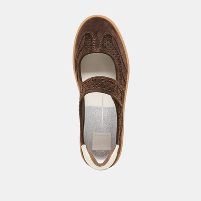 Dolce Vita SHOES NANET Dk Brown Perforated Suede Mary-Jane Ballet Sneakers