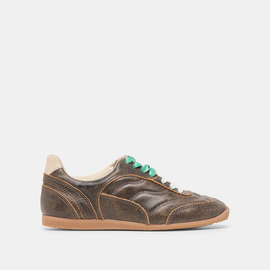 Dolce Vita SHOES Laini Brown Distressed Leather Sneakers