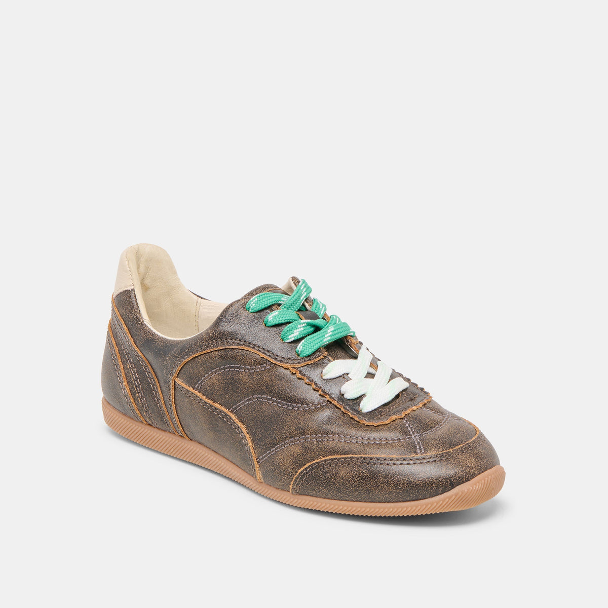 Dolce Vita SHOES Laini Brown Distressed Leather Sneakers