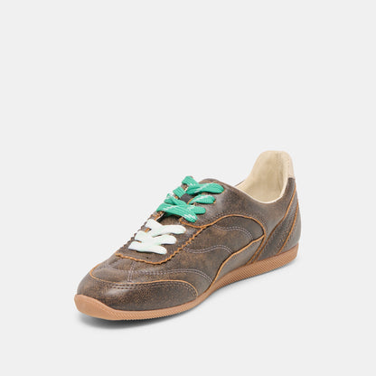 Dolce Vita SHOES Laini Brown Distressed Leather Sneakers