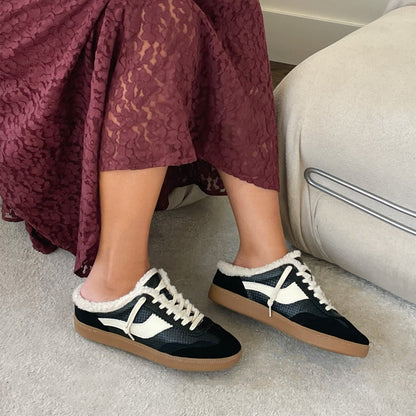 Dolce Vita SHOES Notice Slide Plush Black Woven Leather Sneakers