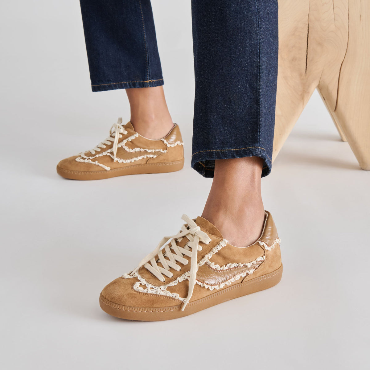 Dolce Vita SHOES Notice Lace Lt Brown Suede Sneakers