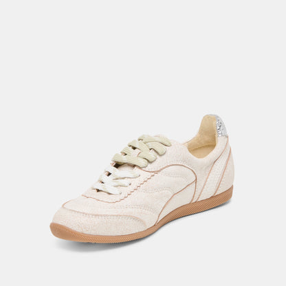 Dolce Vita SHOES Laini Off White Crackled Leather Sneakers