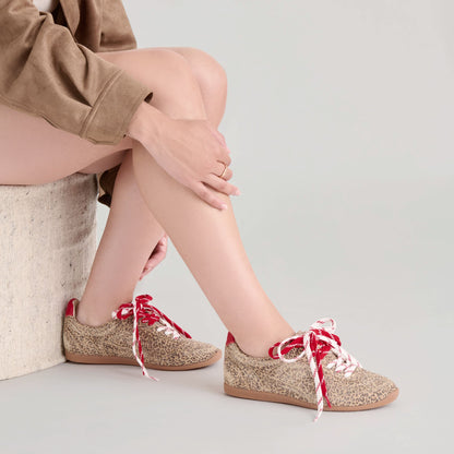 Dolce Vita SHOES Laini Tan Leopard Printed Suede Sneakers
