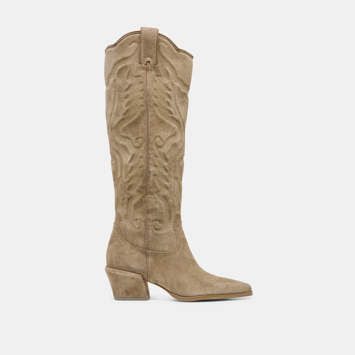 Dolce Vita SHOES LUNI Taupe Suede Knee-High Pointed Toe Western Boots