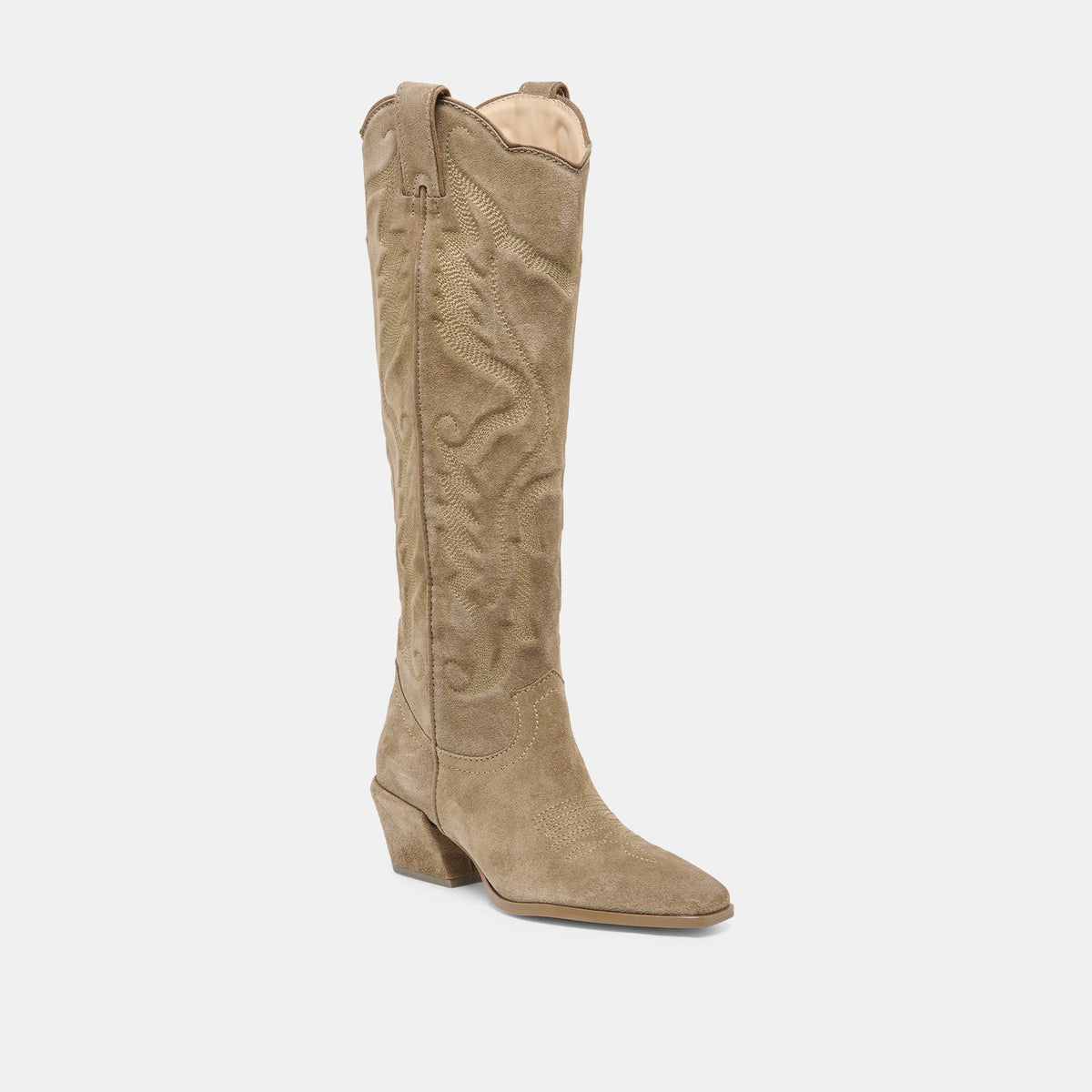 Dolce Vita SHOES LUNI Taupe Suede Knee-High Pointed Toe Western Boots