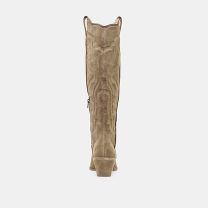 Dolce Vita SHOES LUNI Taupe Suede Knee-High Pointed Toe Western Boots