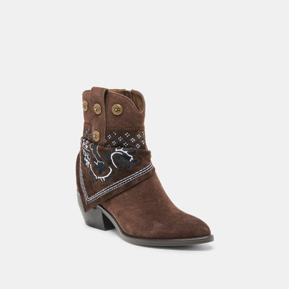 Dolce Vita SHOES MEKALA Dk Brown Suede Pointed-Toe Ankle Western Boots
