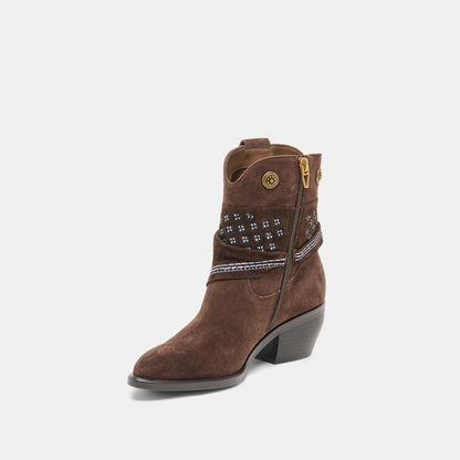 Dolce Vita SHOES MEKALA Dk Brown Suede Pointed-Toe Ankle Western Boots
