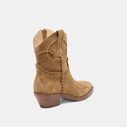 Dolce Vita SHOES RUDO Lt Brown Suede Western Pointed-Toe Ankle Boots