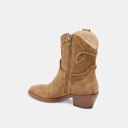 Dolce Vita SHOES RUDO Lt Brown Suede Western Pointed-Toe Ankle Boots