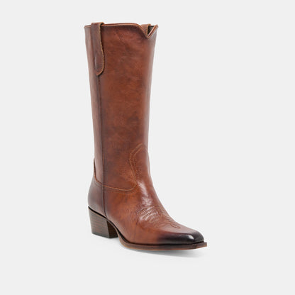 Dolce Vita SHOES VIGLA Chestnut Leather Pointed-Toe Western Boots