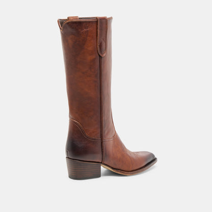 Dolce Vita SHOES VIGLA Chestnut Leather Pointed-Toe Western Boots