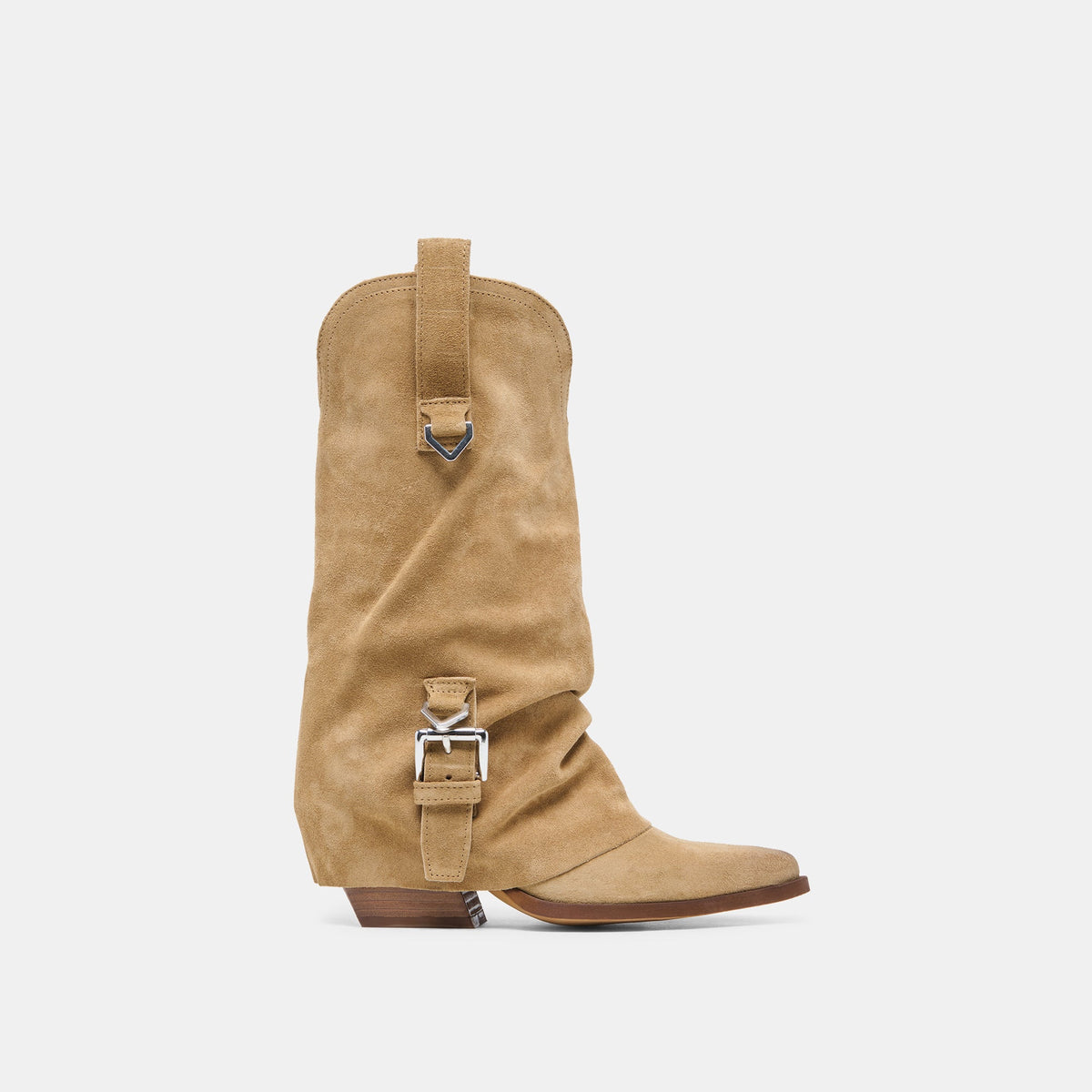 Dolce Vita SHOES ROGUE Camel Suede Mid-Calf Western Slouch Boots