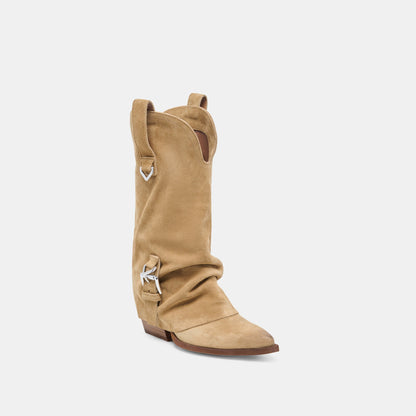 Dolce Vita SHOES ROGUE Camel Suede Mid-Calf Western Slouch Boots