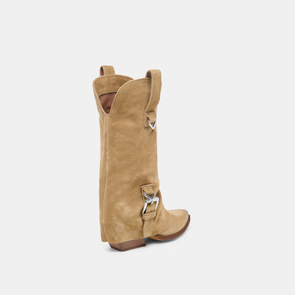 Dolce Vita SHOES ROGUE Camel Suede Mid-Calf Western Slouch Boots