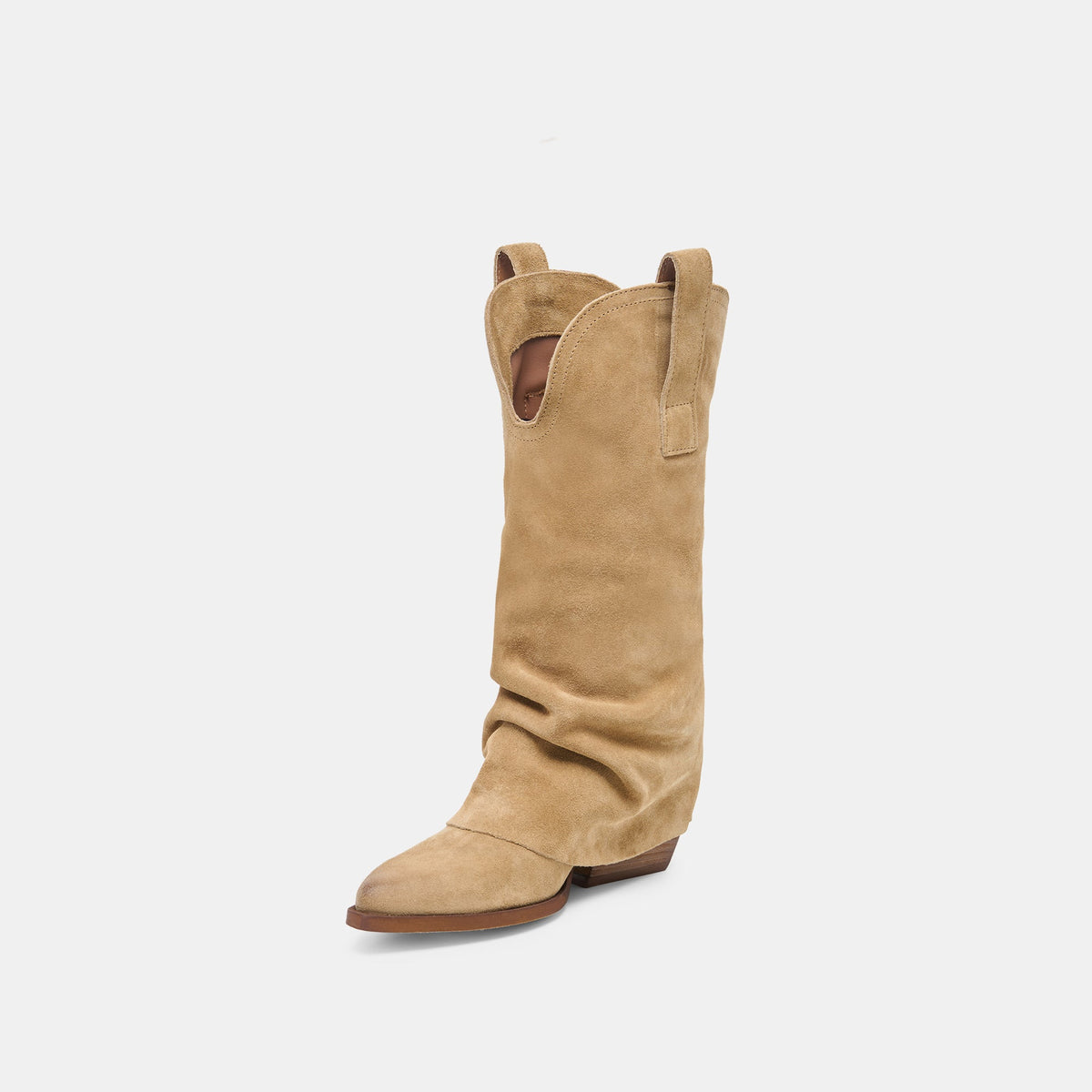 Dolce Vita SHOES ROGUE Camel Suede Mid-Calf Western Slouch Boots