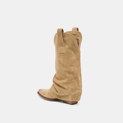 Dolce Vita SHOES ROGUE Camel Suede Mid-Calf Western Slouch Boots