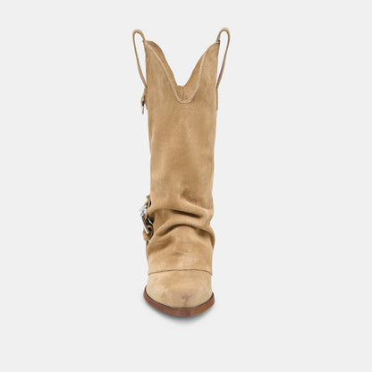 Dolce Vita SHOES ROGUE Camel Suede Mid-Calf Western Slouch Boots