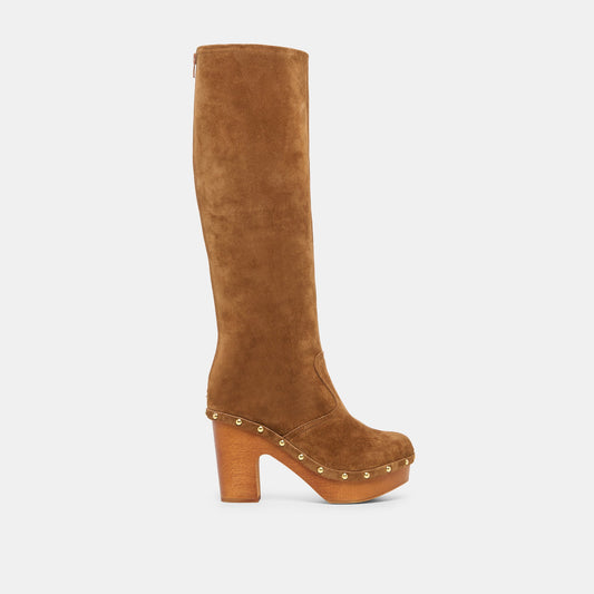 Dolce Vita SHOES JENNY Chestnut Suede Knee-High Platform Wood Sole Boots