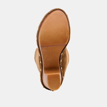 Dolce Vita SHOES JENNY Chestnut Suede Knee-High Platform Wood Sole Boots
