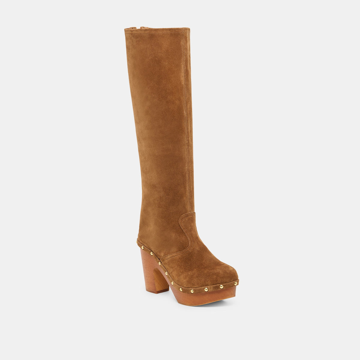 Dolce Vita SHOES JENNY Chestnut Suede Knee-High Platform Wood Sole Boots