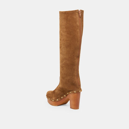 Dolce Vita SHOES JENNY Chestnut Suede Knee-High Platform Wood Sole Boots
