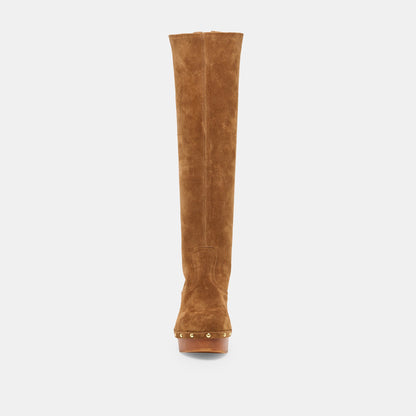 Dolce Vita SHOES JENNY Chestnut Suede Knee-High Platform Wood Sole Boots