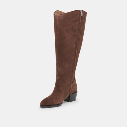 Dolce Vita SHOES Virona H2O Waterproof Dk Brown Suede Extra Wide Calf Boots